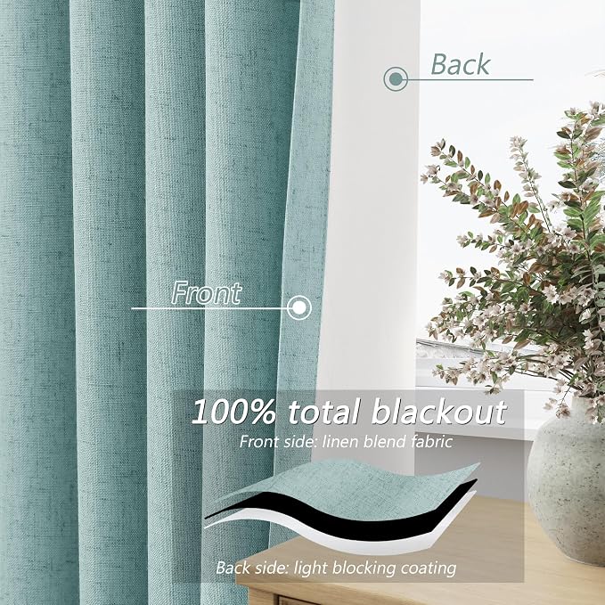 Guken 100% Blackout Linen Curtains 72 Inch Length 2 Panels Set - Image 4