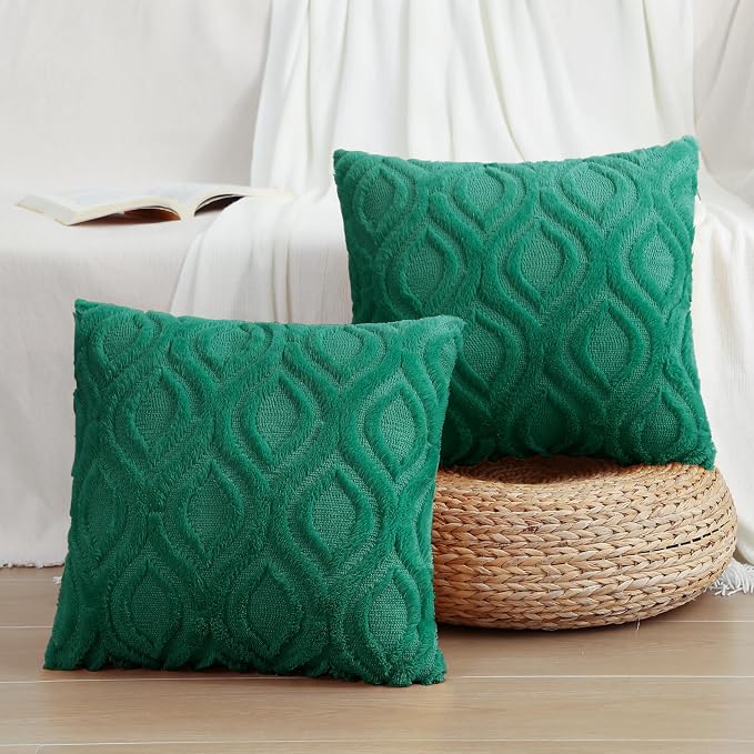 decorUhome Throw Pillow Covers 20x20 Inch Set of 2, Soft Plush Faux Wool Green - Image 7