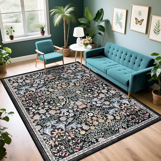 6x9 Area Rugs for Living Room: Floral Washable Rug Vintage Large Soft Boho by PLHXFRSoftAreaRugs