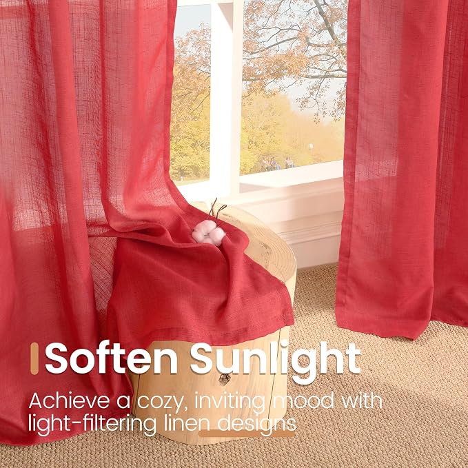 BGment Red Linen Curtains 90 Inch Length - Image 5