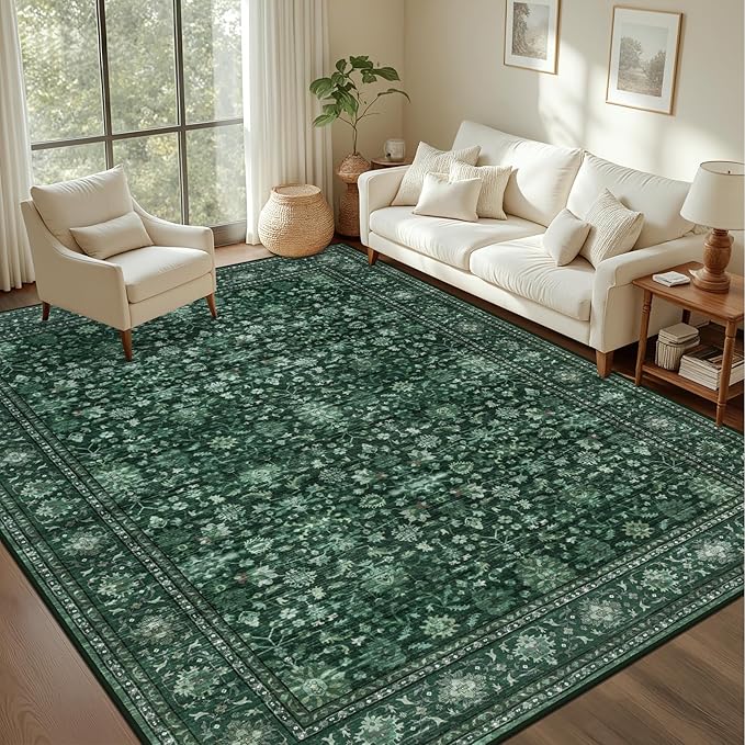 Area Rugs 9x12 Living Room Rug: Washable Rug Soft Vintage Distressed Floral - Image 3