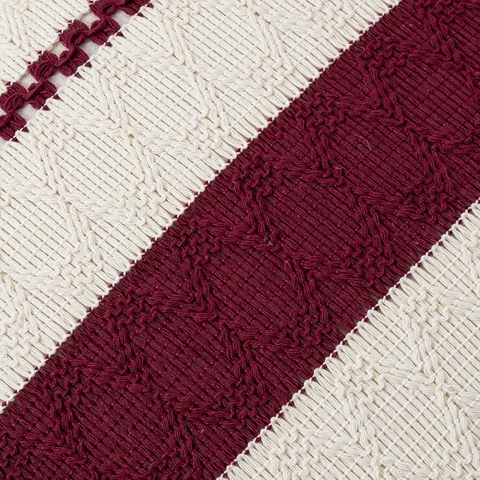 Fancy Homi Set of 1 Burgundy Boho Decorative Throw Pillow Covers 20x20 Inch - Image 4