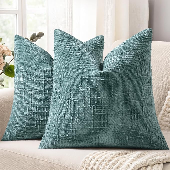 decorUhome Summer Teal Chenille Throw Pillow Covers 20x20 Set of 2 Textured by decorUhome