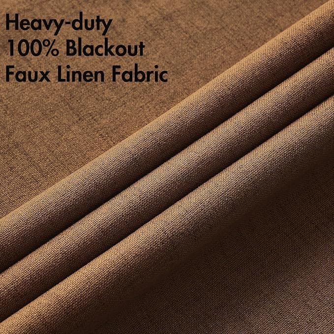 MIULEE Linen Curtains for Bedroom 100% Blackout Thermal Insulated Brown Grommet - Image 5