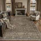 10x12 Washable Area Rug for Living Room Bedroom Vintage Brown Non Slip Carpet by WondRg