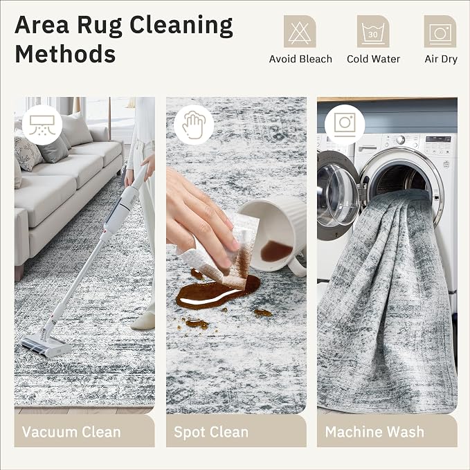 10x14 Area Rugs for Living Room, Non Slip Machine Washable Vintage Rugs - Image 6