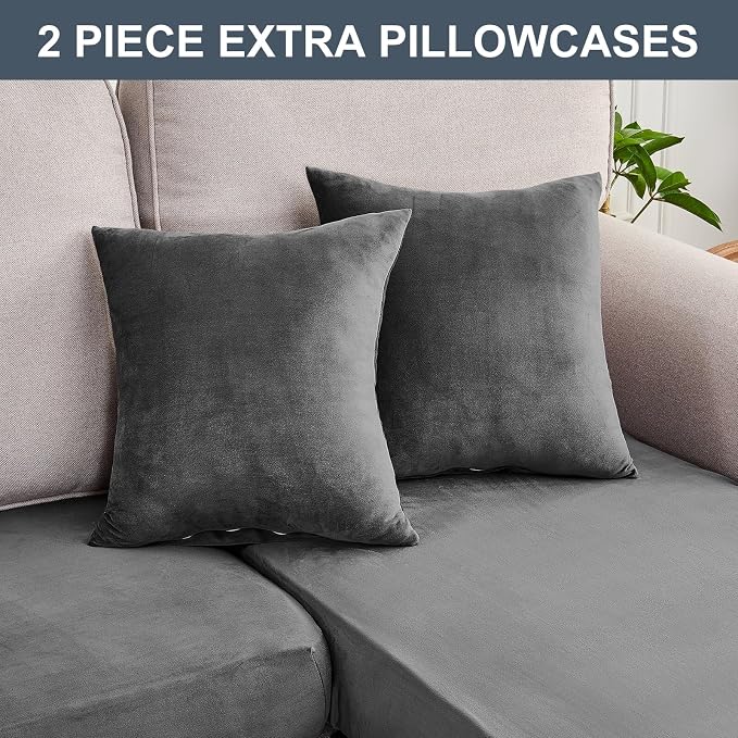 Couch Cover 8-Piece Elastic Velvet Couch Cushion Covers & Chaise Slipcovers - Image 8