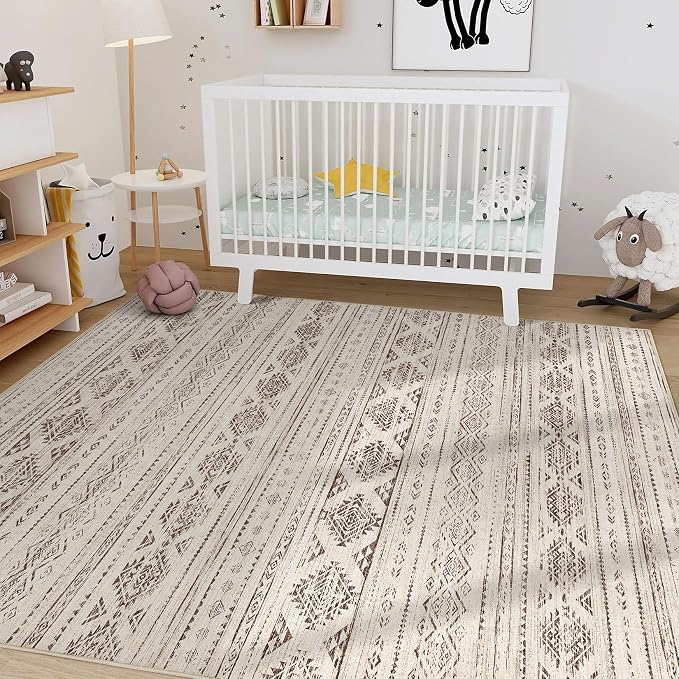 Nakagishi 5x8 Area Rug Living Room: Washable Boho Large Neutral Soft Farmhouse - Image 8