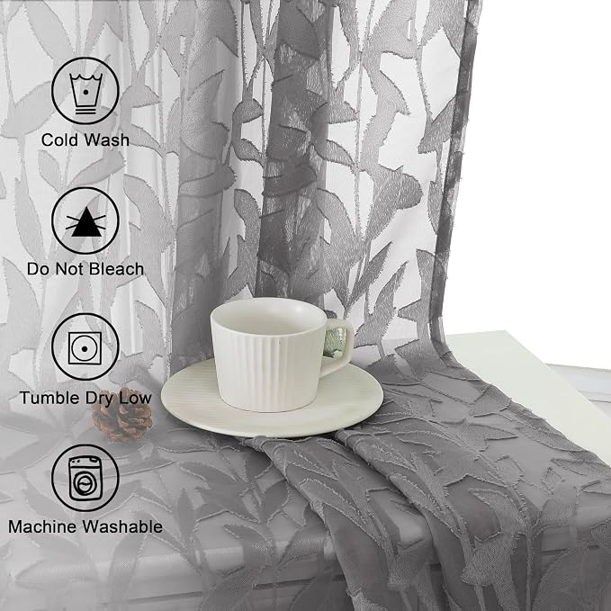 Lecloud Leia Charcoal Grey Sheer Curtains 78 Inches Long 2 Panels, Privacy Airy - Image 4