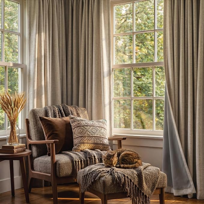 RYB HOME Burlap 100% Blackout Linen Curtains 78 inch Long, Thermal Insulated & - Image 5