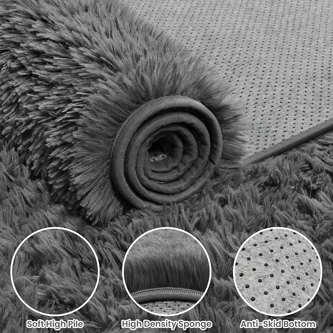 5x7 Area Rugs for Living Room: Ultra Soft Fluffy Shag Gray Rug for Bedroom - Image 7