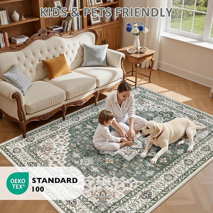 4x6 Area Rugs for Living Room: Washable Rug Soft Vintage Boho Medallion Carpet - Image 8