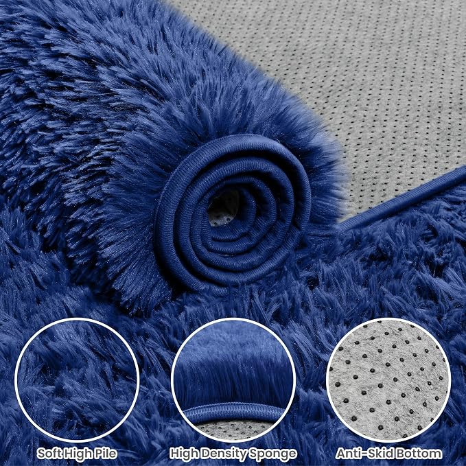 5x8 Area Rugs for Living Room: Soft Fluffy Shag Blue Rugs for Bedroom, Non Slip - Image 6
