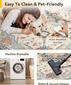 Area Rugs 4ft Washable Non-Slip, Floral Vintage Distress Print Pattern - Image 5