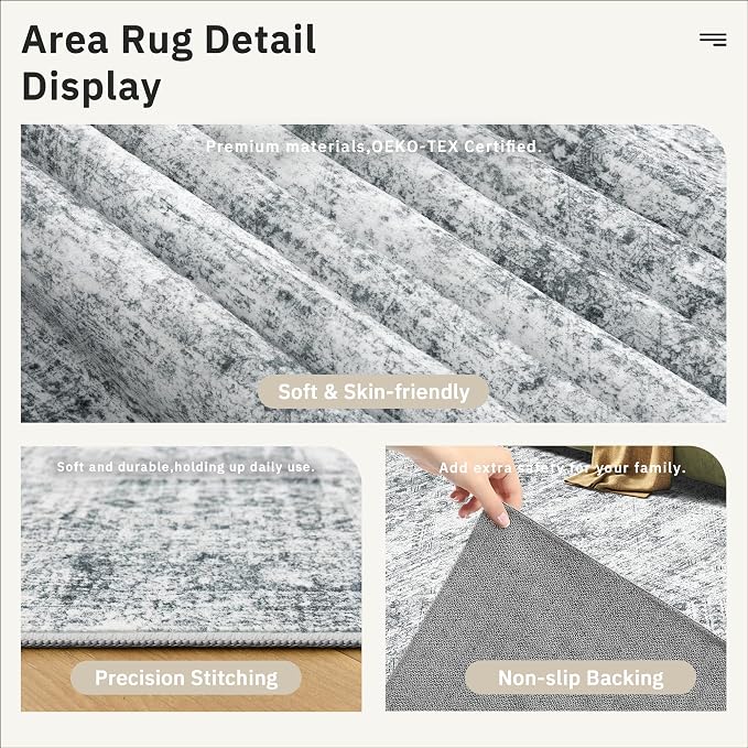 10x14 Area Rugs for Living Room, Non Slip Machine Washable Vintage Rugs - Image 7