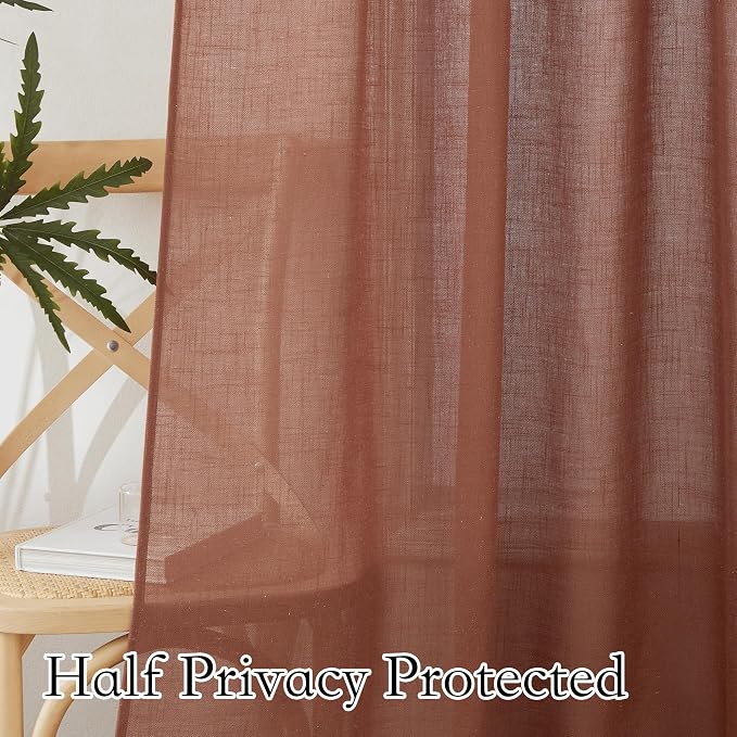 RYB HOME Semi Sheer Linen Blend Curtains 63 inch Length, Light Filtering Semi - Image 4