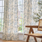 Lazzzy Blue Floral Linen Curtains 96 Inch Farmhouse Back Tab Drapes - Image 9