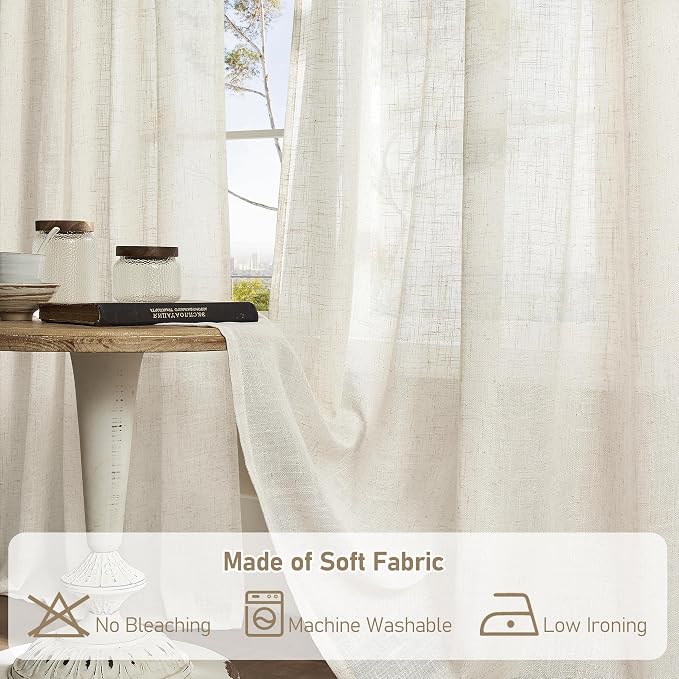 LAMIT 108 inch Linen Curtains for Living Room, Back Tab and Rod Pocket Cream - Image 8