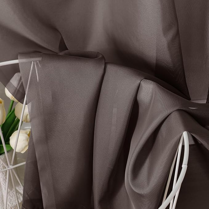 Aiyufeng Chocolate Brown Sheer Curtains 96 Inches Long 2 Panels, Solid Voile - Image 7