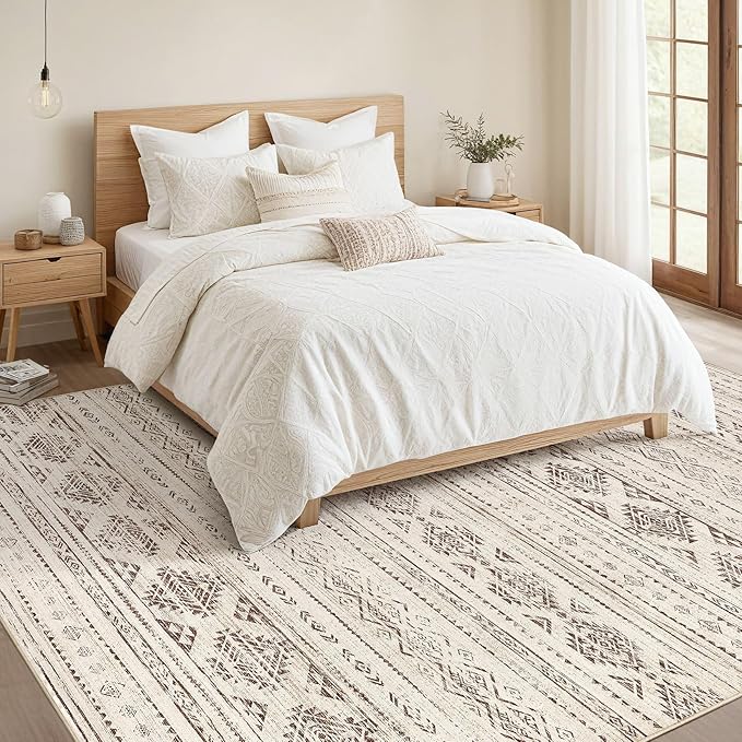 Nakagishi 5x8 Area Rug Living Room: Washable Boho Large Neutral Soft Farmhouse - Image 6