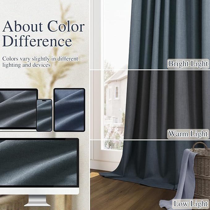 Guken 100% Blackout Linen Curtains 96 Inch Length 2 Panels Set - Image 7