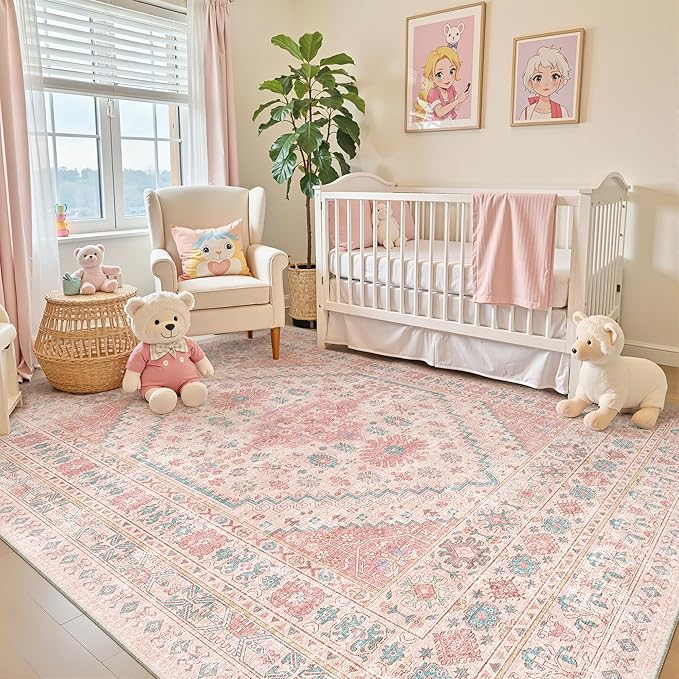 zesthome 7x9 Washable Rugs for Baby Girl, Super Soft Pink Rugs for Nursery Room - Image 4