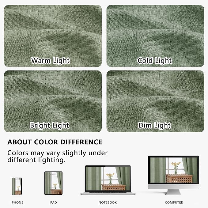 OVZME Green Valance for Windows, Light Filtering Faux Linen Textured Small Cafe - Image 8