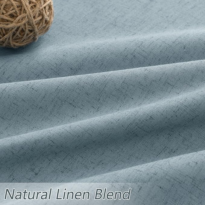 Guken Blue 100% Blackout Linen Curtains 80 Inch Length 2 Panels Set - Image 3