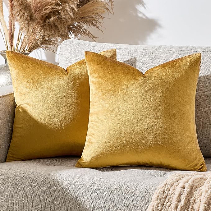 GIGIZAZA Golden Throw Pillow Covers 16x16 Decorative Velvet Cushion Covers Pack - Image 6