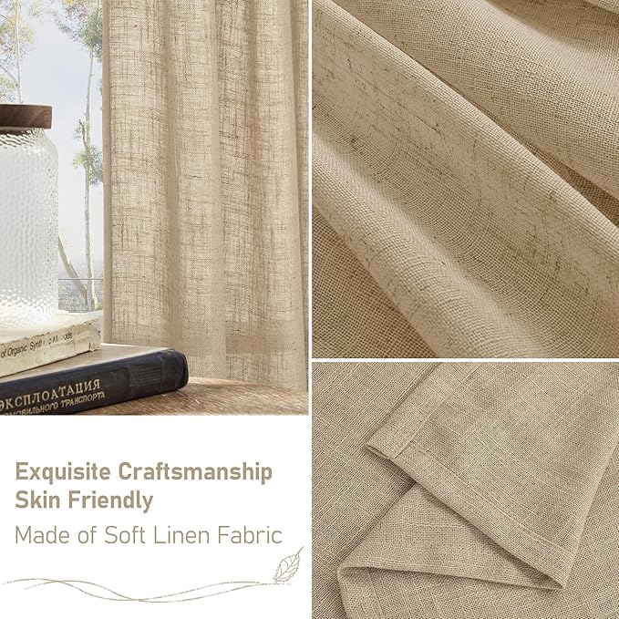 LAMIT Brown Linen Curtains 45 Inches Long 2 Panels, Light Filtering Panels Back - Image 6