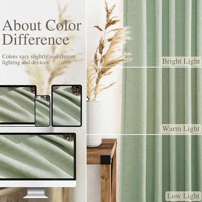 Extra Long Mist Sage Linen Curtains 120 Inch - Image 3