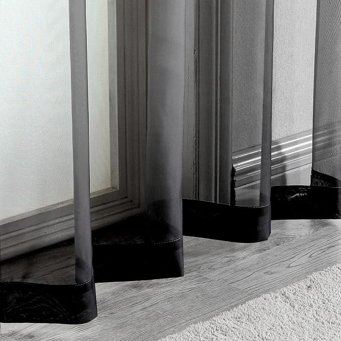 OWENIE Black Sheer Curtains, Sheer Curtains 63 inch Length 2 Panels Set - Image 8