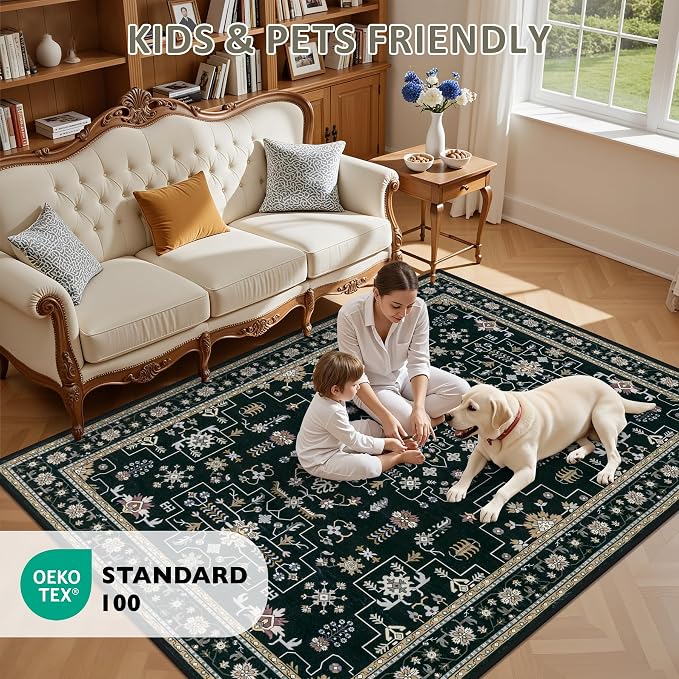Area Rugs 10x12 Living Room Rug: Washable Rug Soft Vintage Boho Medallion - Image 8