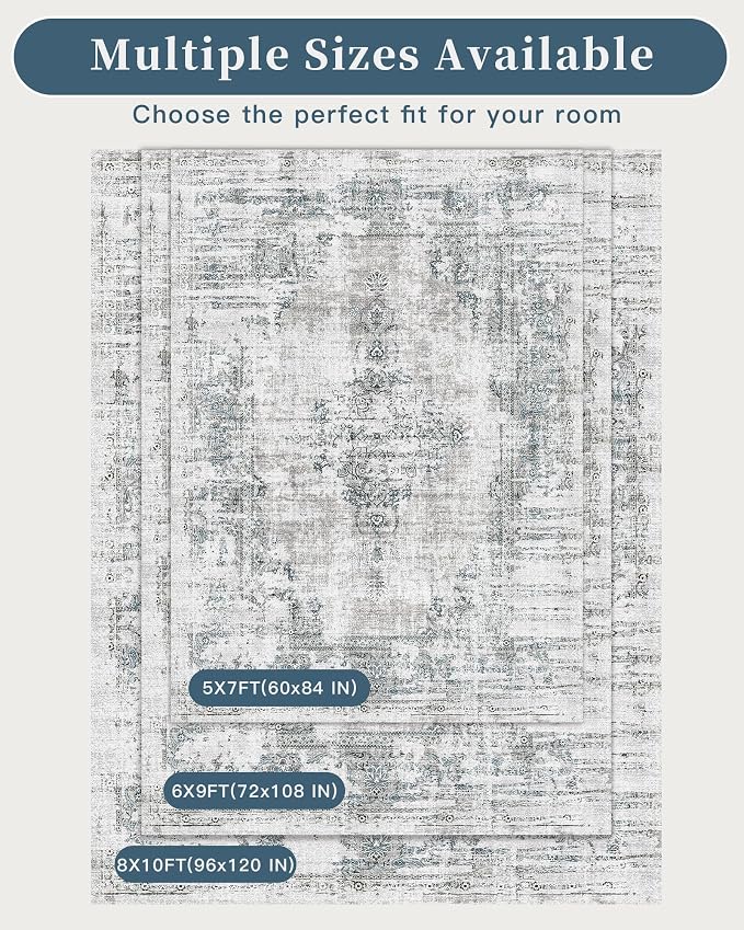 Madane 8x10 Area Rugs for Living Room, Machine Washable Vintage Rug - Image 9