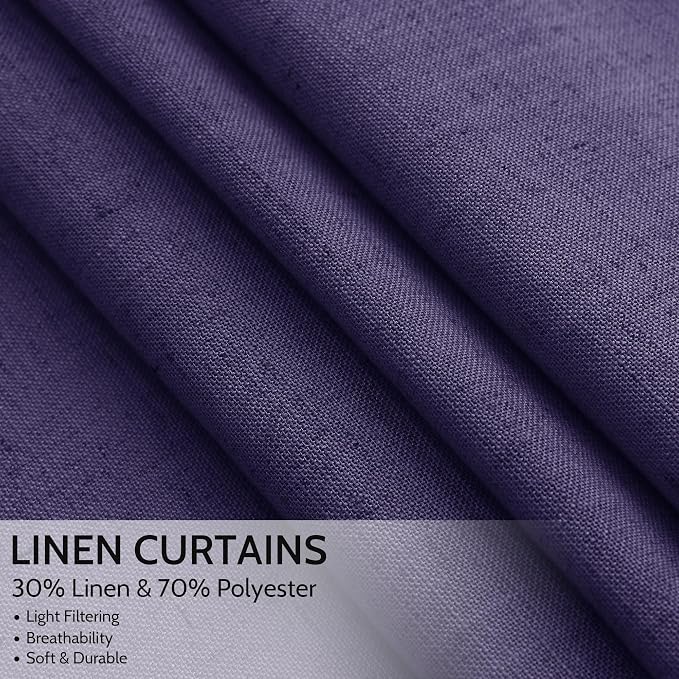 Nanspring Purple Linen Blend Light Filtering Back Tab Curtains 96 Inches Long - Image 2
