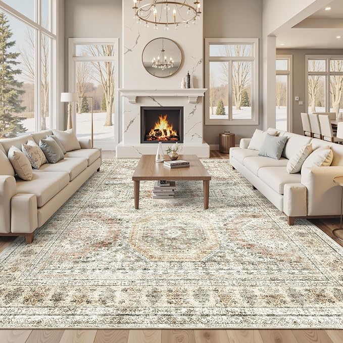 10x14 Area Rugs for Living Room, Non Slip Machine Washable Vintage Rugs by Soalmost