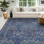 Hazo Haus Dark Blue Living Room Rug 8x10, Vintage Floral Washable Area Rugs by HazoHaus