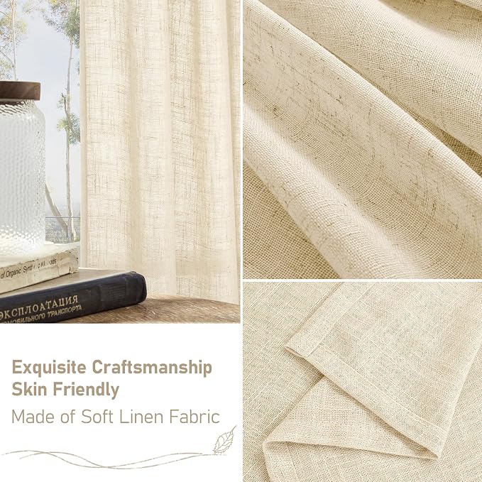 LAMIT Beige Linen Curtains for Living Room 2 Panels Set, 84 Inch Linen Textured - Image 5