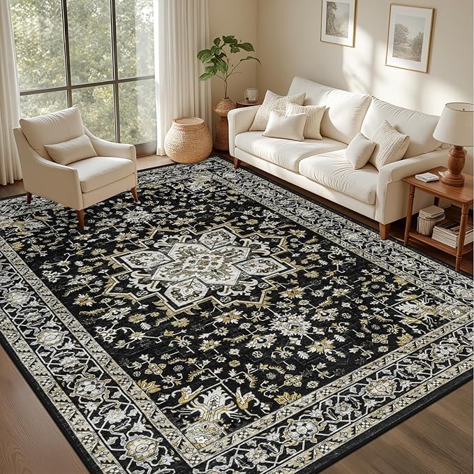 Area Rugs 9x12 Living Room Rug: Washable Rug Soft Vintage Boho Medallion Carpet - Image 3