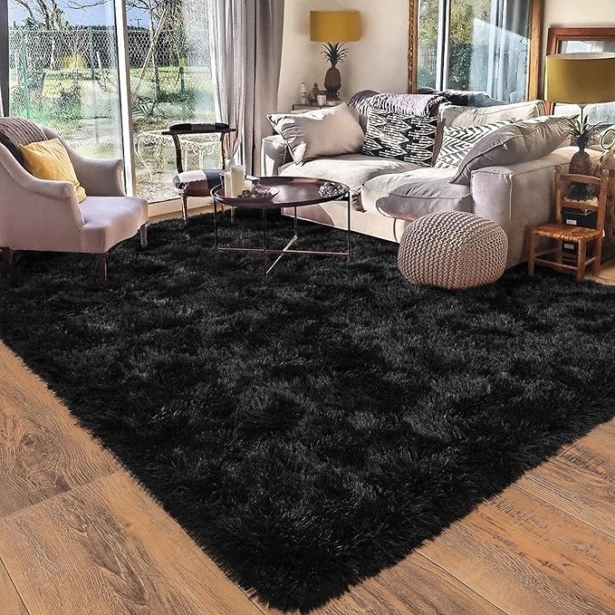 8x10 Area Rugs for Living Room, Ultra Soft Large Shag Black Bedroom Rug Upgrade by Quntue