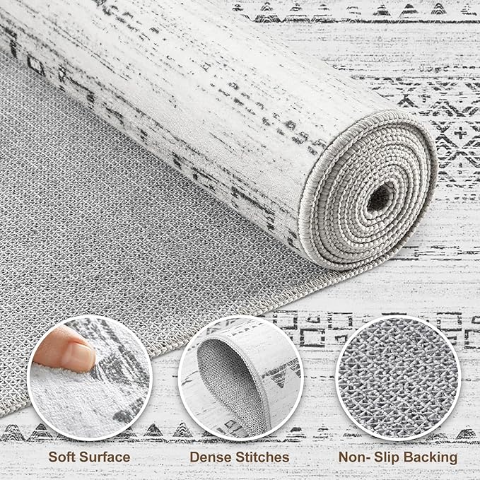 Nakagishi Area Rug Living Room Rugs: 5x7 Machine Washable Boho Large Neutral - Image 3