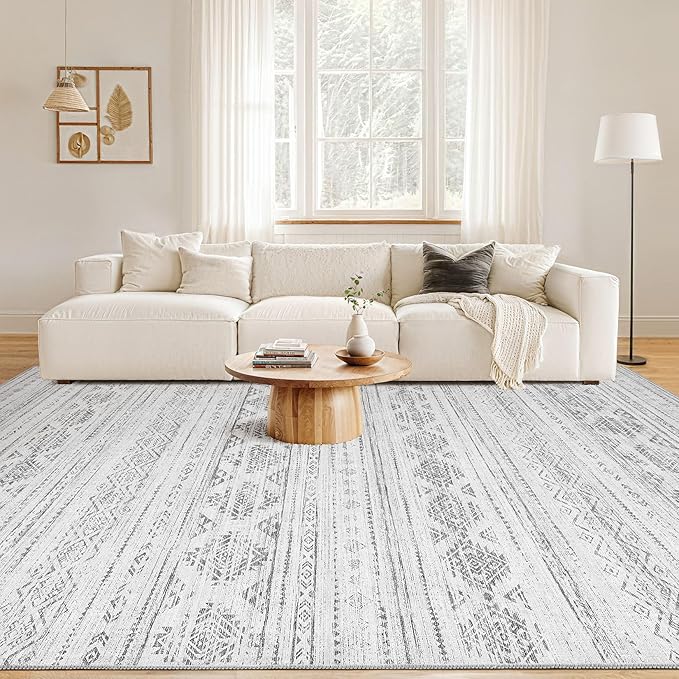 Nakagishi 9x12 Area Rug Living Room: Washable Boho Large Neutral Soft Farmhouse - Image 5