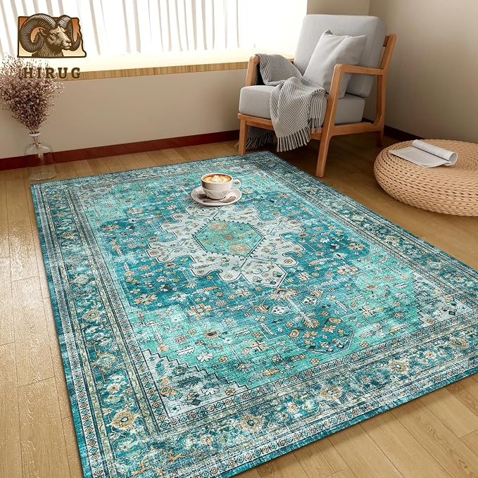 Washable Area Rug 6' x 9' Vintage Traditional Persian Mat - Image 4