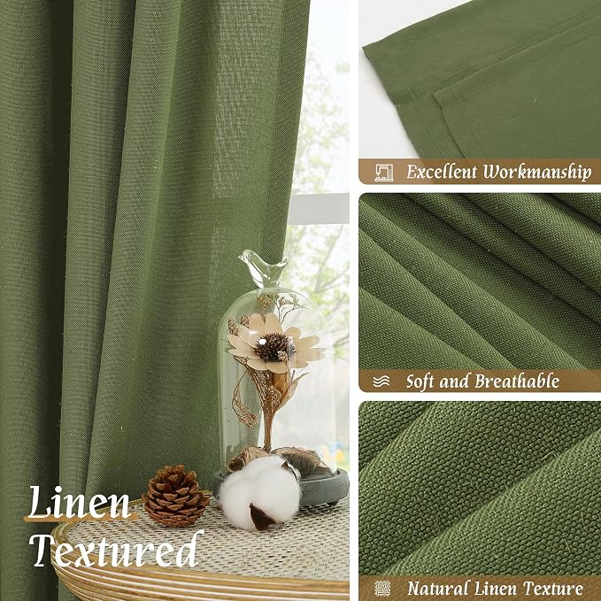 LAMIT Olive Green Linen Curtains 48 Inch - Image 7