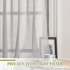 NICETOWN Semi Sheer Grey Curtains 84 inches Long, Grommet Linen Weave Semi - Image 3