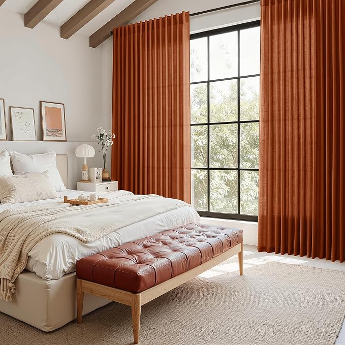 Nanspring Terracotta Linen Curtains 90 Inches Long 2 Panel Set Back Tab Boho - Image 7