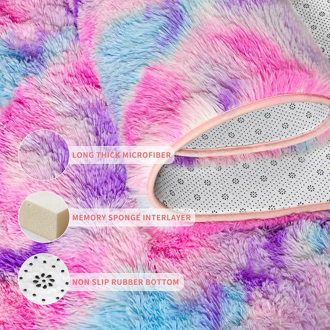 Tepook Soft Rainbow Rug for Girls Room, Cute Fluffy Girls Bedroom Rugs - Image 6