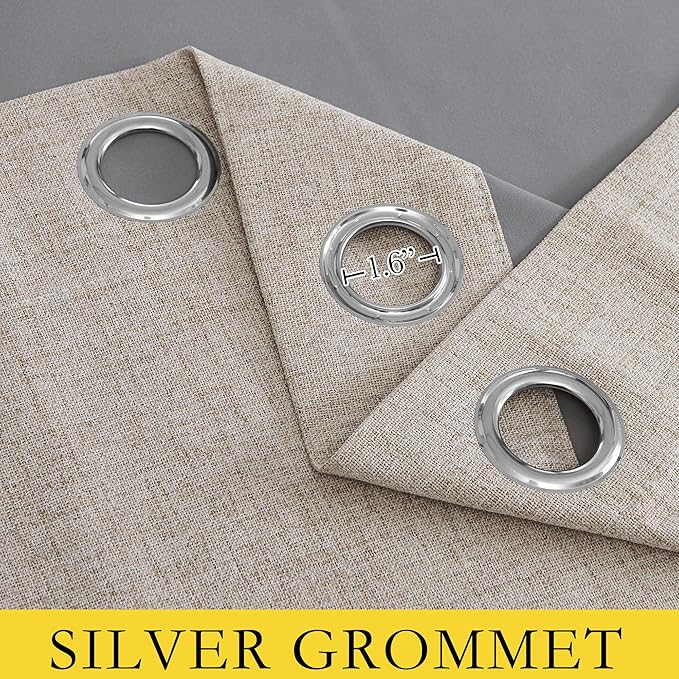 NICETOWN Oatmeal Linen 100% Blackout Curtains 120 inches Length 2 Panels Set - Image 5