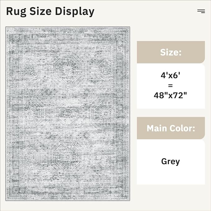 Area Rugs 4x6 for Living Room, Vintage Washable Rugs for Dining Room, Non-Slip - Image 5