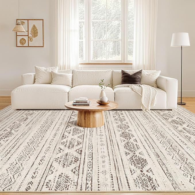 Nakagishi 10x14 Area Rugs Living Room: Washable Boho Large Neutral Soft - Image 4
